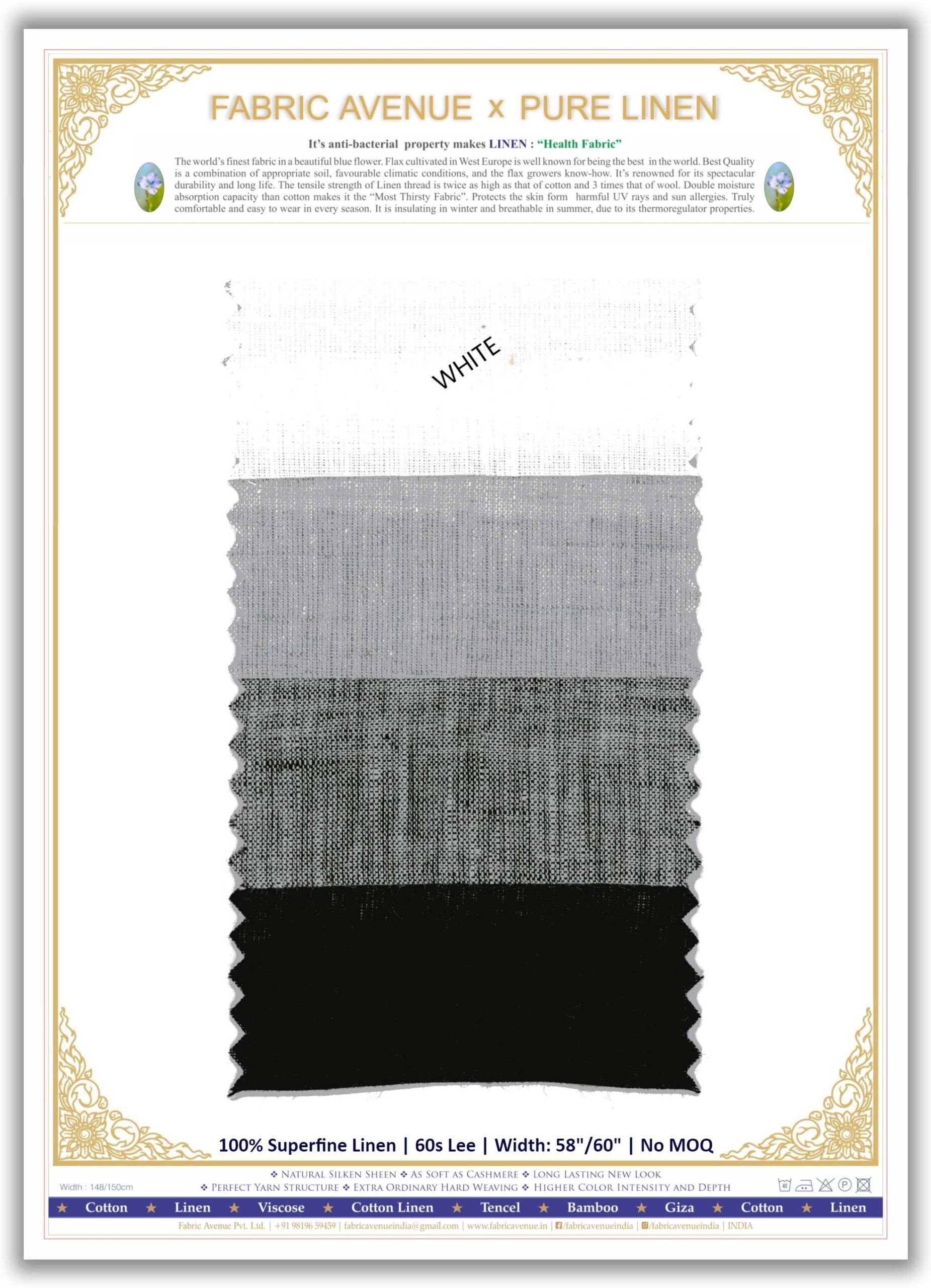 100% Superfine Linen | 60s Lee | Mill Made Fabrics | 4 Colour Chart