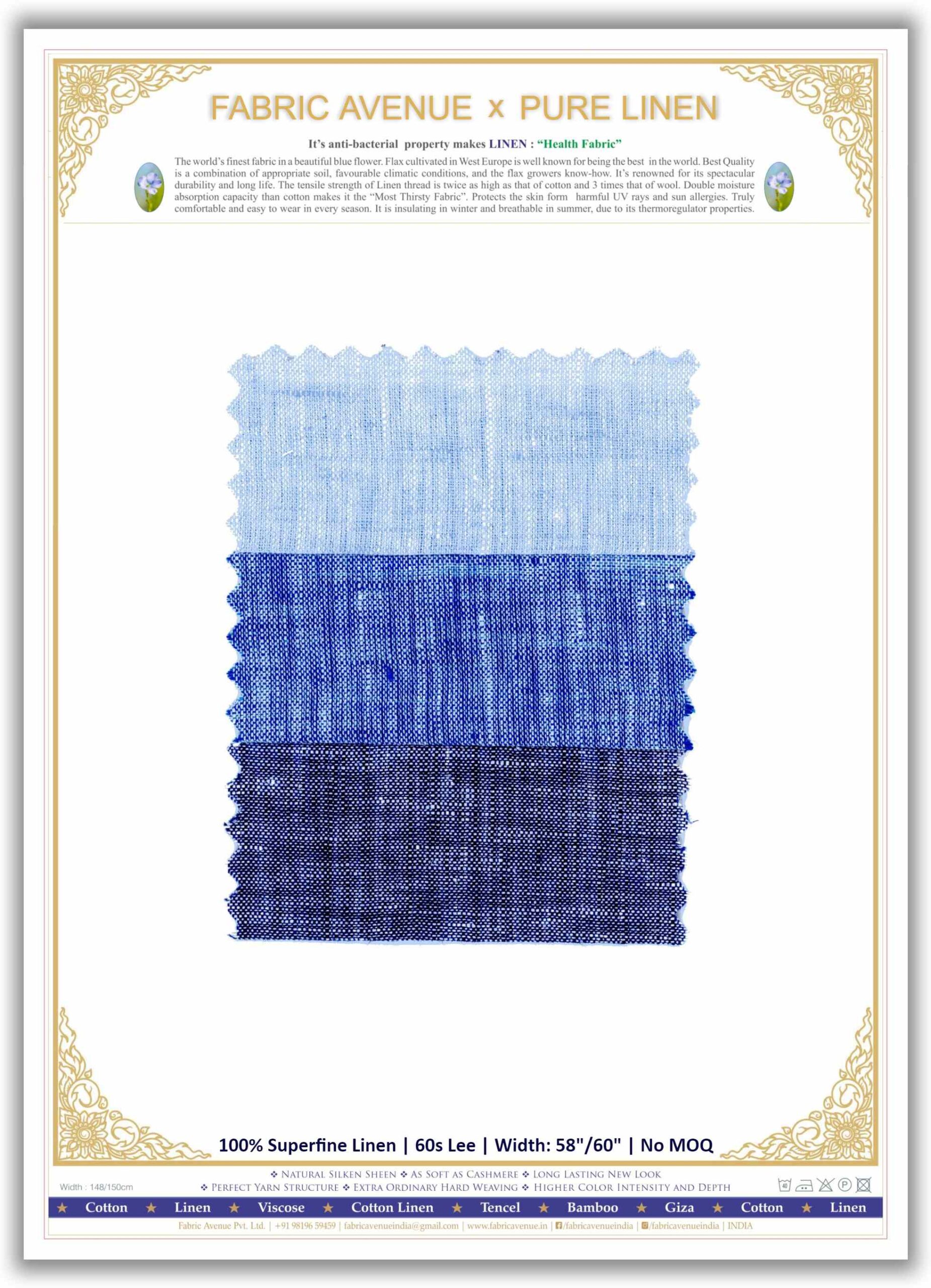 100% Superfine Linen | 60s Lee | Mill Made Fabrics | 3 Colour Chart