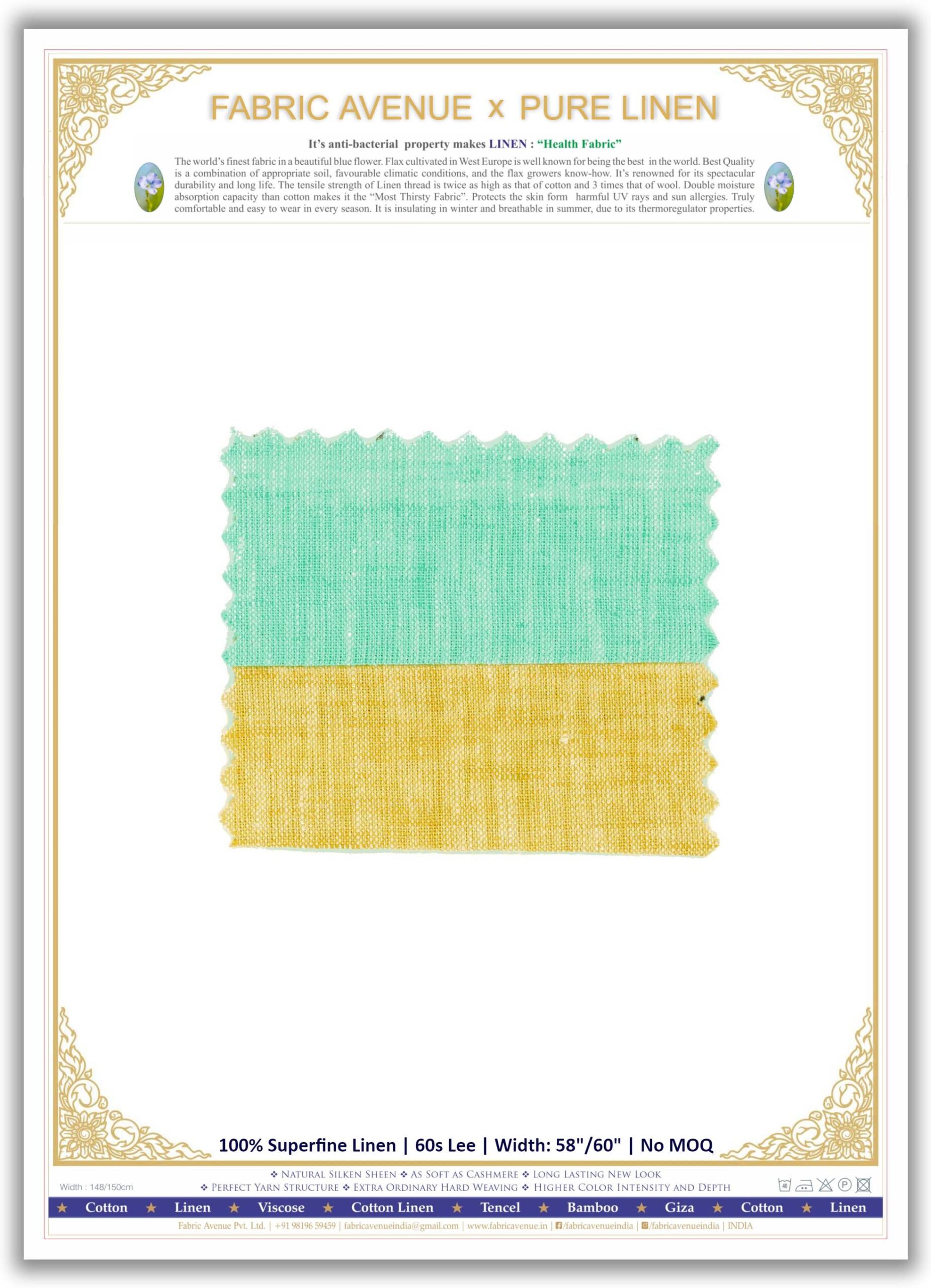 100% Superfine Linen | 60s Lee | Mill Made Fabrics | 3 Colour Chart