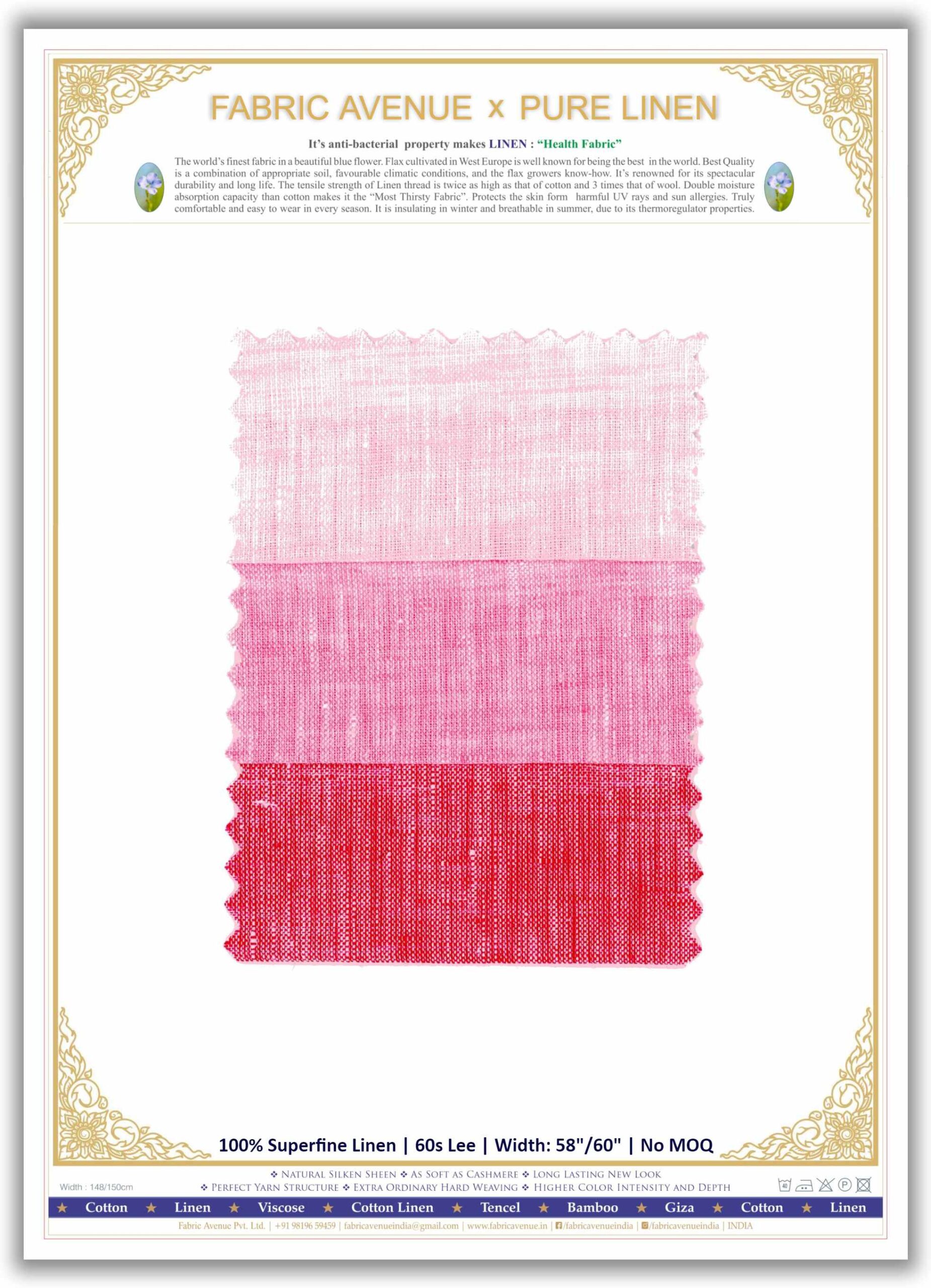 100% Superfine Linen | 60s Lee | Mill Made Fabrics | 3 Colour Chart