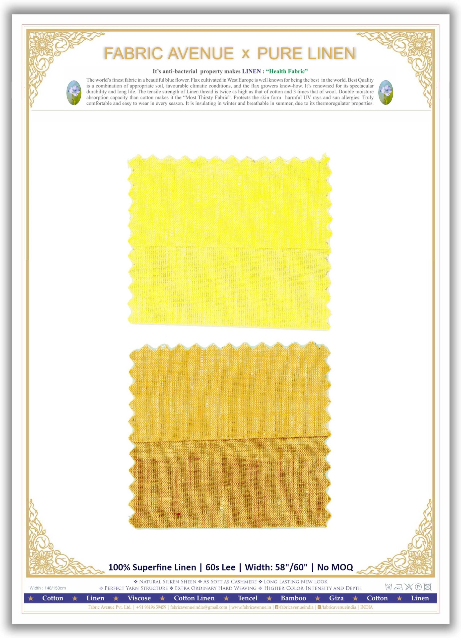 100% Superfine Linen | 60s Lee | Mill Made Fabrics | 4 Colour Chart