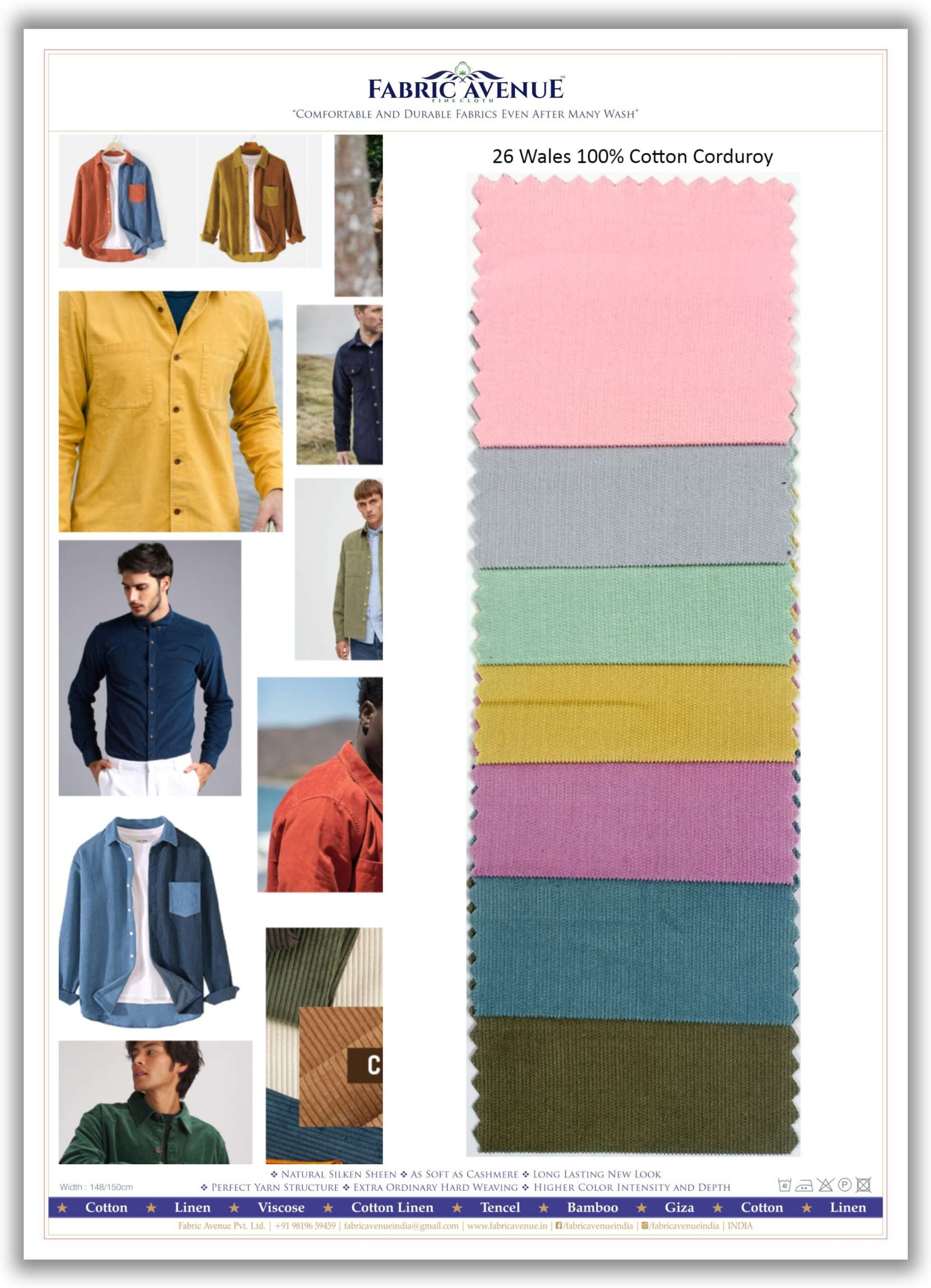 26 Wales - 100% Cotton Corduroy Shirting Fabric